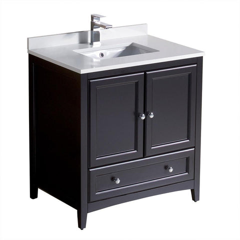Image of Fresca Oxford 30" Espresso Traditional Bathroom Cabinet w/ Top & Sink FCB2030ES-CWH-U