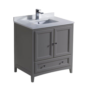 Fresca Oxford 30" Gray Traditional Bathroom Cabinet w/ Top & Sink FCB2030GR-CWH-U