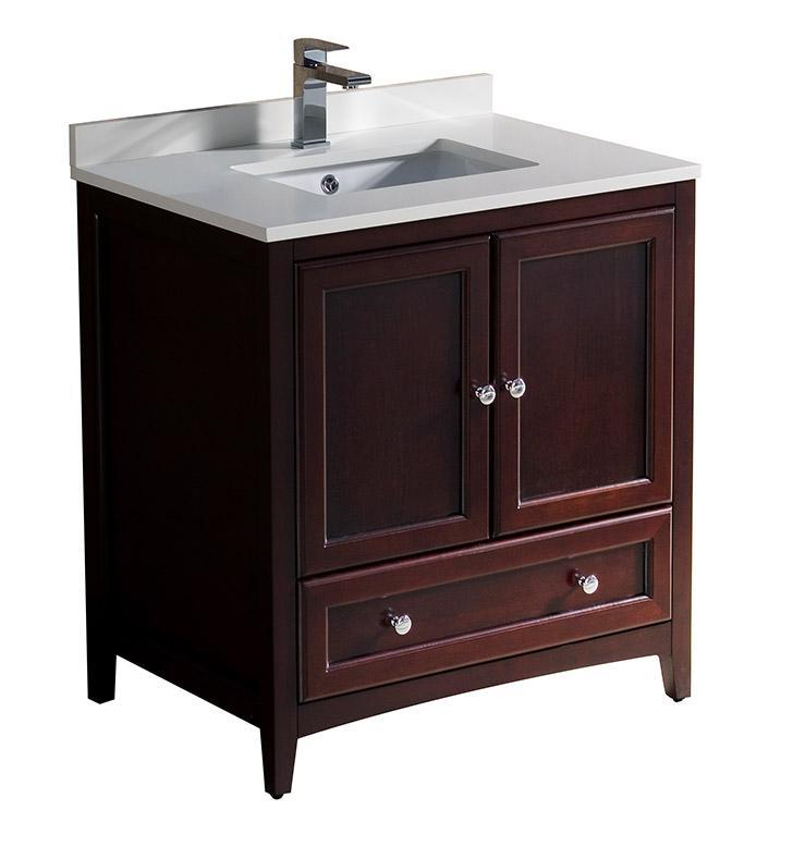 Fresca Oxford 30" Mahogany Traditional Bathroom Cabinet w/ Top & Sink FCB2030MH-CWH-U