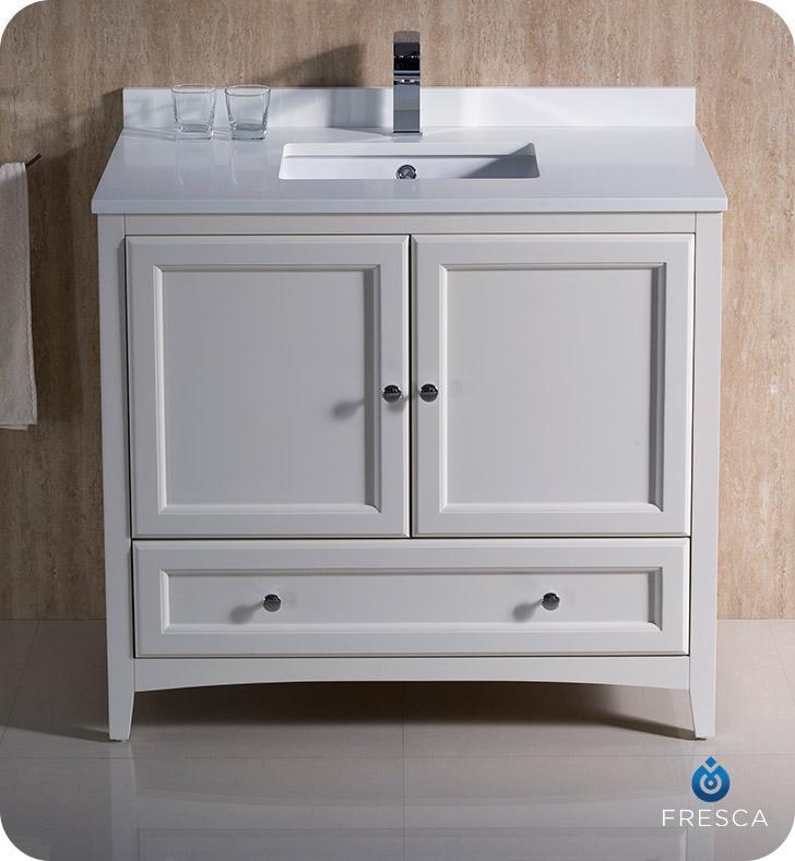 Fresca Oxford 36" Antique White Traditional Bathroom Cabinet FCB2036AW-CWH-U