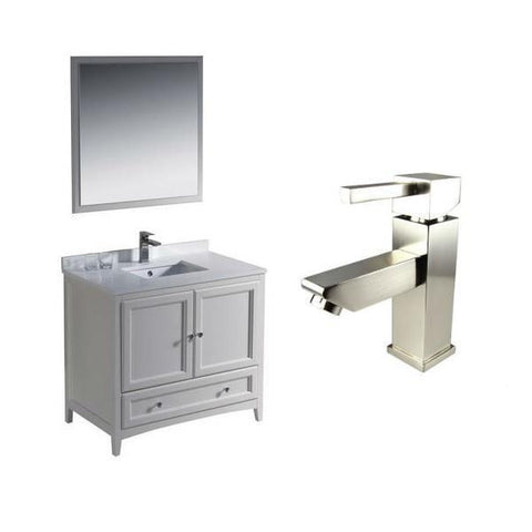Image of Fresca Oxford 36" Antique White Traditional Single Bathroom Vanity FVN2036 FVN2036AW-FFT1030BN