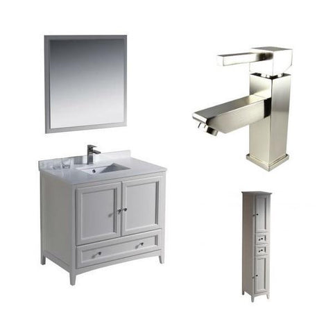 Image of Fresca Oxford 36" Antique White Traditional Single Bathroom Vanity FVN2036 FVN2036AW-FFT1030BN-FST2060AW