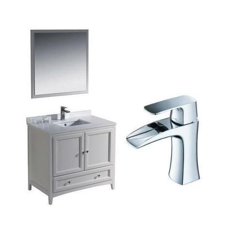 Image of Fresca Oxford 36" Antique White Traditional Single Bathroom Vanity FVN2036 FVN2036AW-FFT3071CH