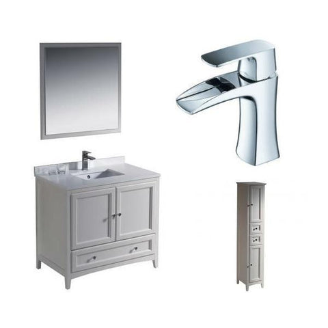 Image of Fresca Oxford 36" Antique White Traditional Single Bathroom Vanity FVN2036 FVN2036AW-FFT3071CH-FST2060AW