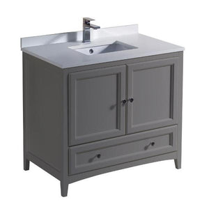 Fresca Oxford 36" Gray Traditional Bathroom Cabinet w/ Top & Sink FCB2036GR-CWH-U