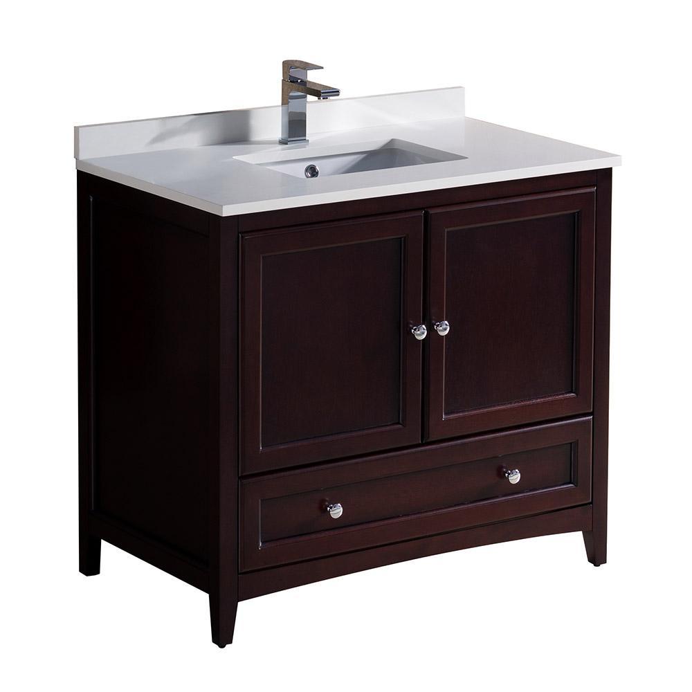 Fresca Oxford 36" Mahogany Traditional Bathroom Cabinet w/ Top & Sink FCB2036MH-CWH-U