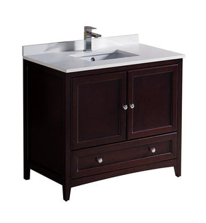 Fresca Oxford 36" Mahogany Traditional Bathroom Cabinet w/ Top & Sink FCB2036MH-CWH-U