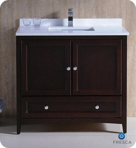Image of Fresca Oxford 36" Mahogany Traditional Bathroom Cabinet w/ Top & Sink FCB2036MH-CWH-U