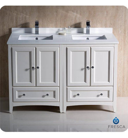 Image of Fresca Oxford 48" Antique White Traditional Double Sink Bathroom Cabinets FCB20-2424AW-CWH-U