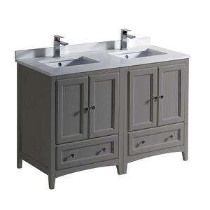 Fresca Oxford 48" Gray Traditional Double Sink Bathroom Cabinets w/ Top & Sinks FCB20-2424GR-CWH-U