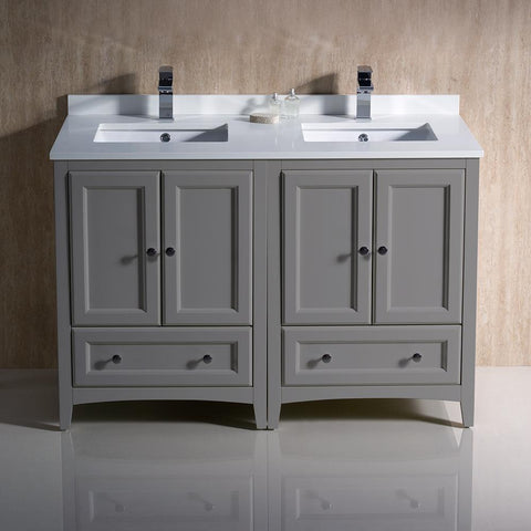Image of Fresca Oxford 48" Gray Traditional Double Sink Bathroom Cabinets w/ Top & Sinks FCB20-2424GR-CWH-U