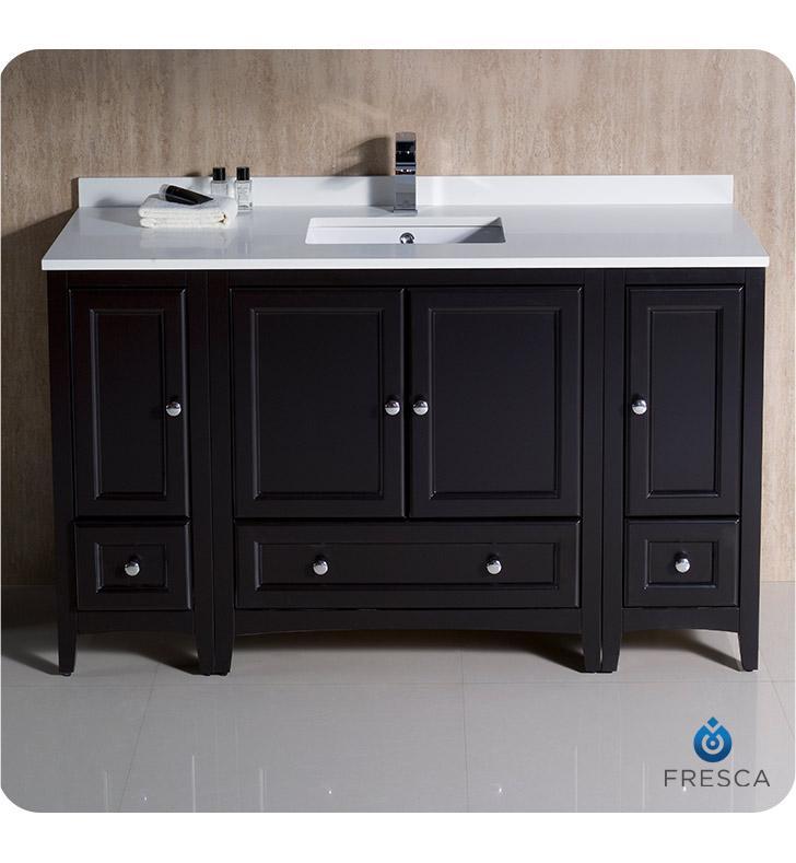 Fresca Oxford 54" Espresso Traditional Bathroom Cabinets w/ Top & Sink FCB20-123012ES-CWH-U