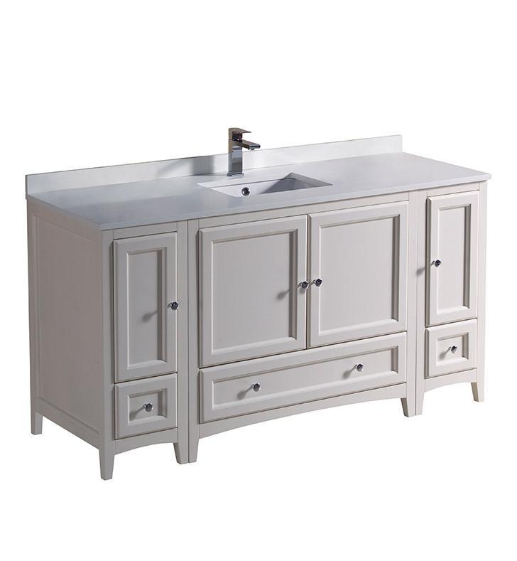 Fresca Oxford 60" Antique White Traditional Bathroom Cabinets w/ Top & Sink FCB20-123612AW-CWH-U