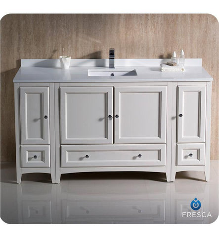 Image of Fresca Oxford 60" Antique White Traditional Bathroom Cabinets w/ Top & Sink FCB20-123612AW-CWH-U
