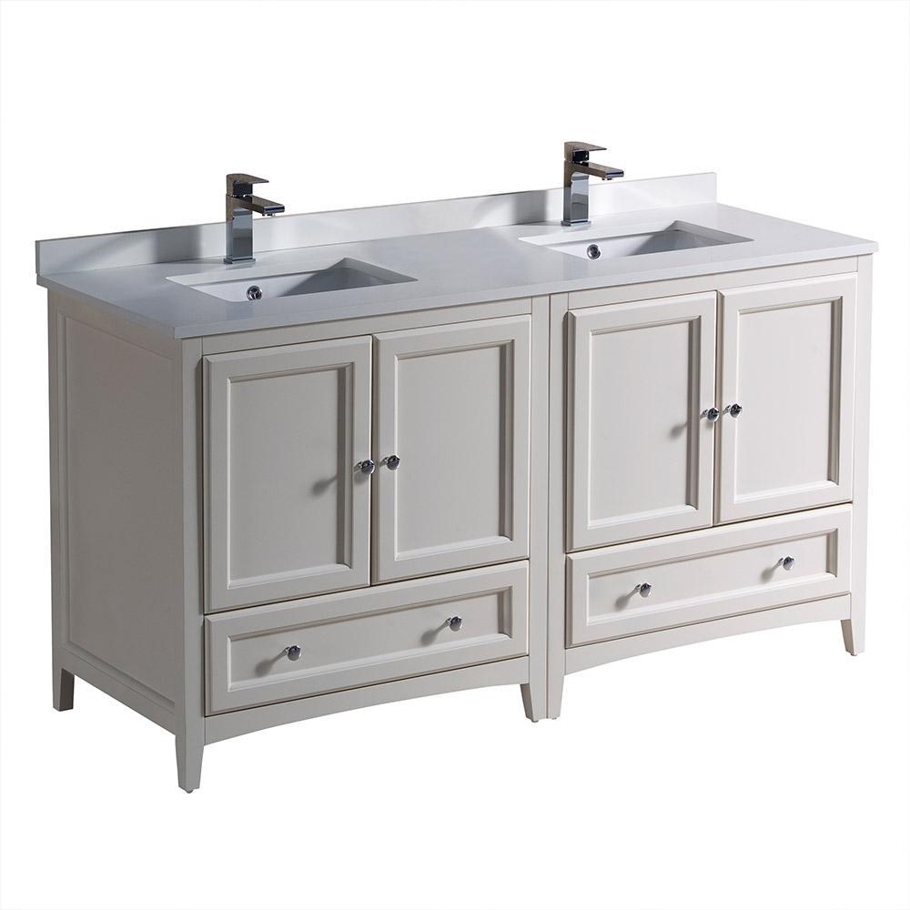 Fresca Oxford 60" Antique White Traditional Double Sink Bathroom Cabinets FCB20-3030AW-CWH-U