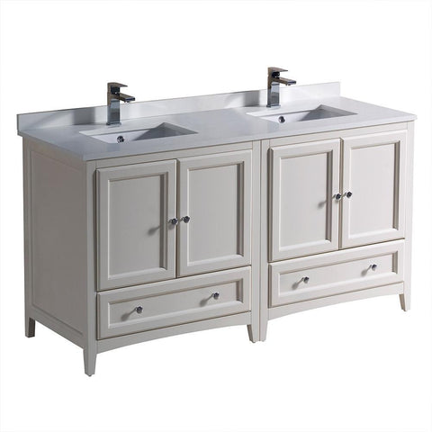 Image of Fresca Oxford 60" Antique White Traditional Double Sink Bathroom Cabinets FCB20-3030AW-CWH-U