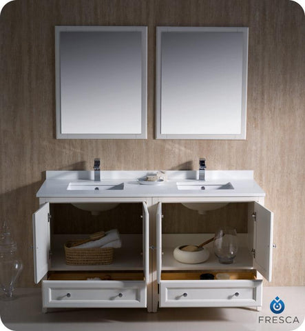 Image of Fresca Oxford 60" Double Sink Vanity FVN20-3030AW-FFT1030BN