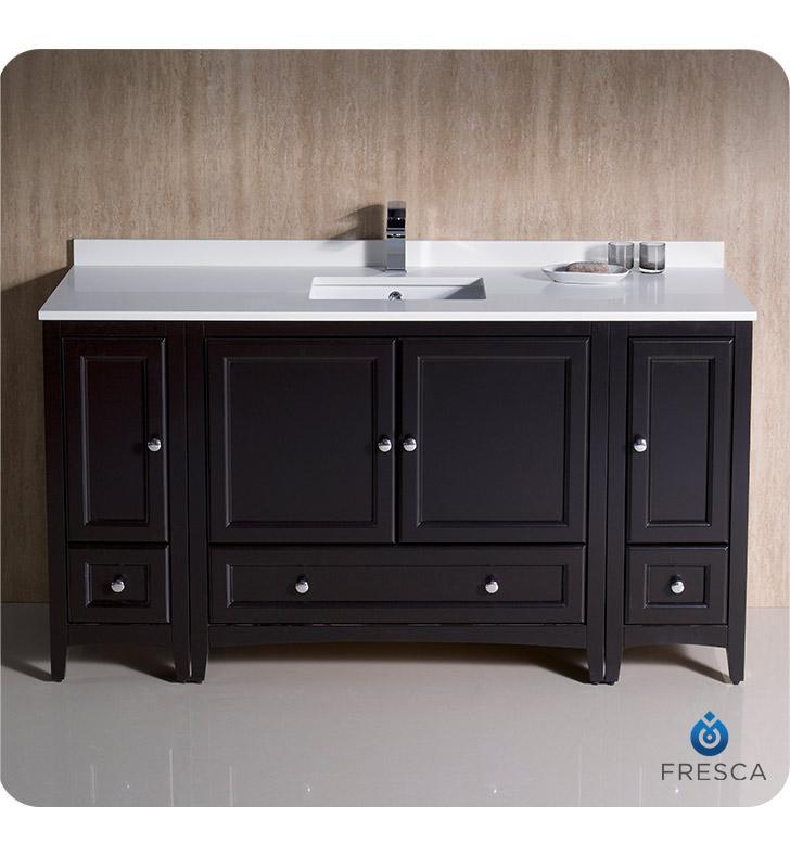 Fresca Oxford 60" Espresso Traditional Bathroom Cabinets w/ Top & Sink FCB20-123612ES-CWH-U
