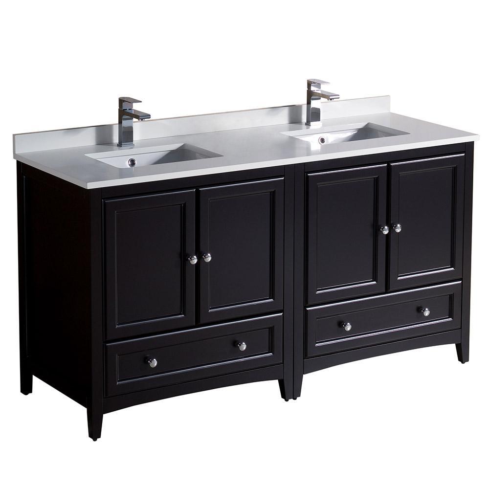 Fresca Oxford 60" Espresso Traditional Double Sink Bathroom Cabinets FCB20-3030ES-CWH-U