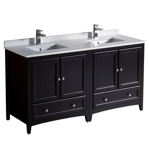 Image of Fresca Oxford 60" Espresso Traditional Double Sink Bathroom Cabinets FCB20-3030ES-CWH-U