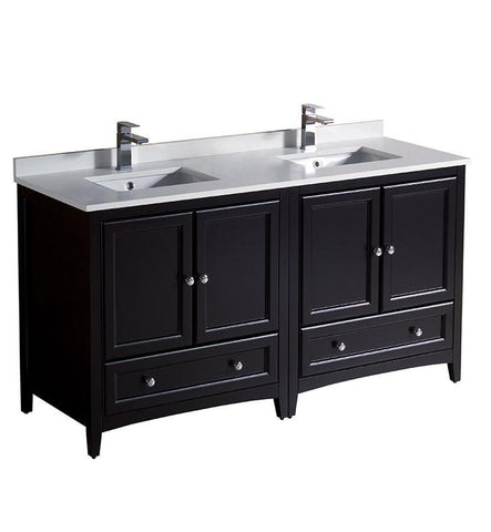 Image of Fresca Oxford 60" Espresso Traditional Double Sink Bathroom Cabinets FCB20-3030ES-CWH-U