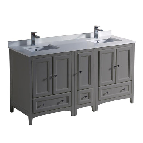 Image of Fresca Oxford 60" Gray Traditional Double Sink Bathroom Cabinets w/ Top & Sinks FCB20-3030GR-CWH-U