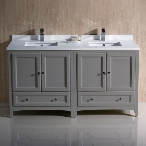 Image of Fresca Oxford 60" Gray Traditional Double Sink Bathroom Cabinets w/ Top & Sinks FCB20-3030GR-CWH-U