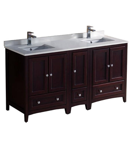 Image of Fresca Oxford 60" Mahogany Traditional Double Sink Bathroom Cabinets FCB20-3030MH-CWH-U