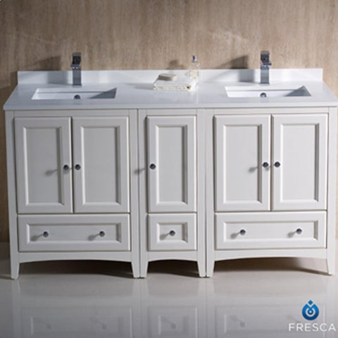 Image of Fresca Oxford 60" Traditional Double Sink Bathroom Cabinets FCB20-241224AW-CWH-U