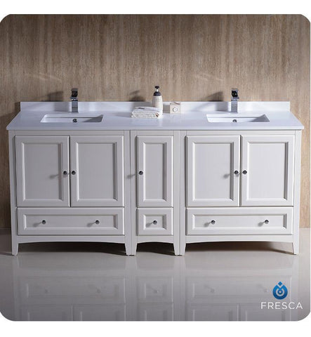 Image of Fresca Oxford 72" Antique White Traditional Double Sink Bathroom Cabinets FCB20-3636AW-CWH-U