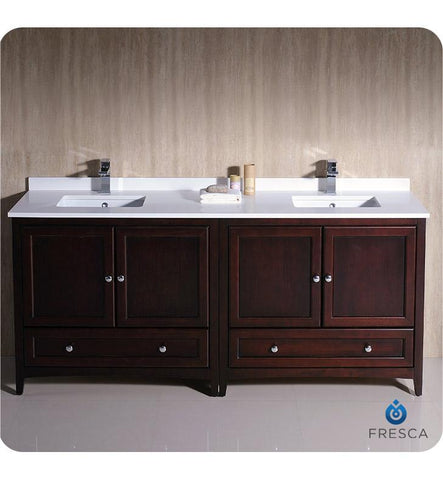 Image of Fresca Oxford 72" Mahogany Traditional Double Sink Bathroom Cabinets FCB20-3636MH-CWH-U