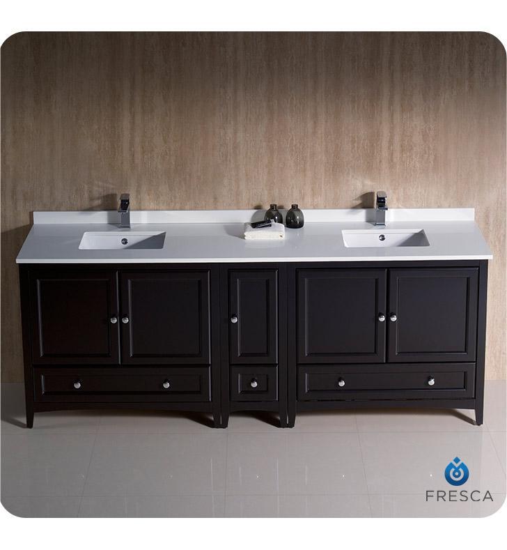 Fresca Oxford 84" Espresso Traditional Double Sink Bathroom Cabinets FCB20-361236ES-CWH-U