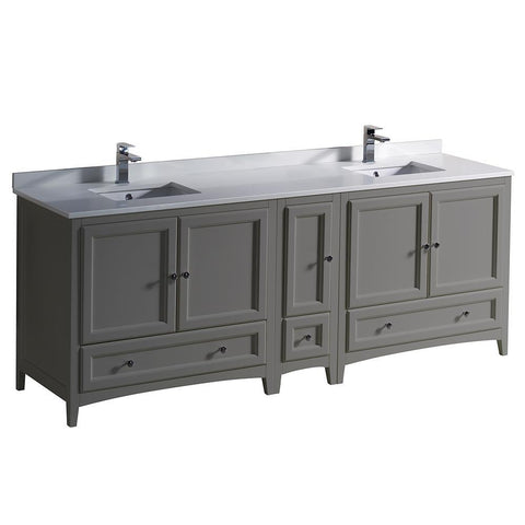 Image of Fresca Oxford 84" Gray Traditional Double Sink Bathroom Cabinets w/ Top & Sinks FCB20-361236GR-CWH-U