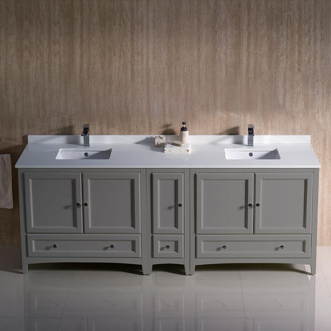 Image of Fresca Oxford 84" Gray Traditional Double Sink Bathroom Cabinets w/ Top & Sinks FCB20-361236GR-CWH-U