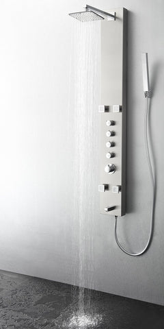 Image of Fresca Pavia Stainless Steel (Brushed Silver) Thermostatic Shower Massage Panel FSP8001BS