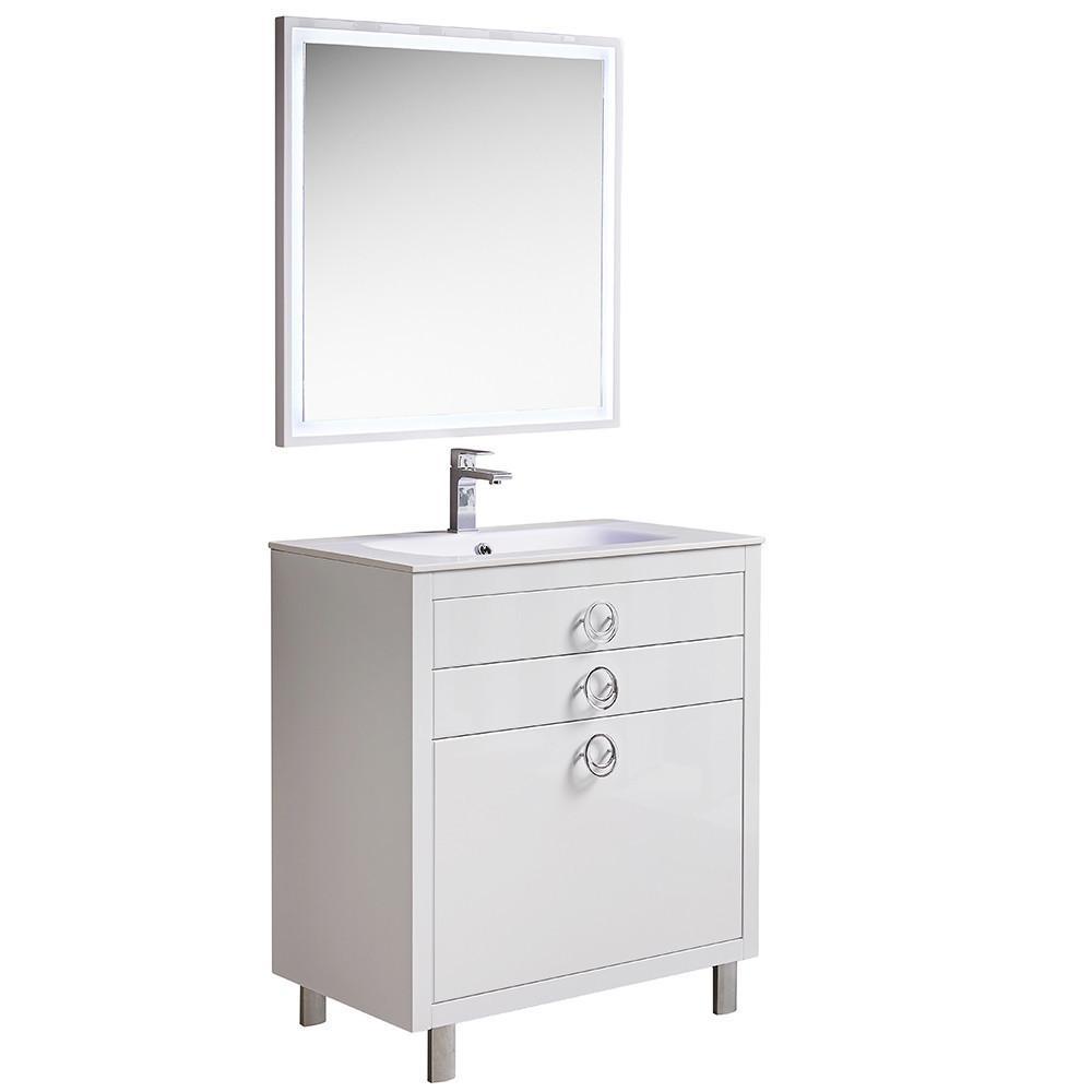 Fresca Platinum Due 32" Glossy White Bathroom Vanity FPVN7832WH-FFT1030BN