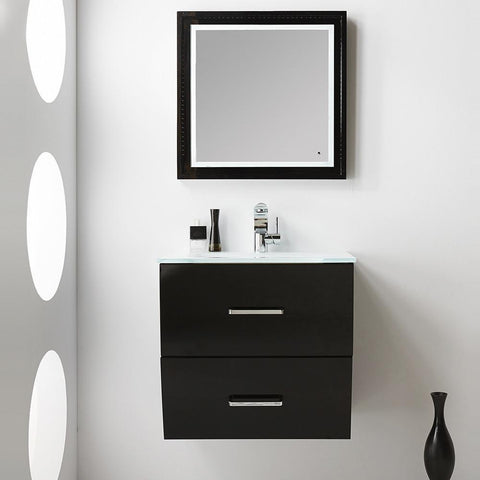 Image of Fresca Platinum Wave 24" Glossy Black Modern Bathroom Vanity FPVN7624BL-FFT1030BN
