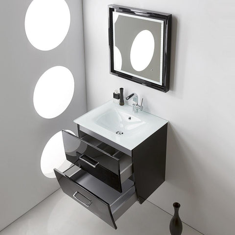 Image of Fresca Platinum Wave 24" Glossy Black Modern Bathroom Vanity FPVN7624BL-FFT1030BN