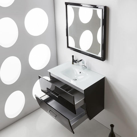 Image of Fresca Platinum Wave 32" Glossy Black Modern Bathroom Vanity FPVN7630BL-FFT1030BN