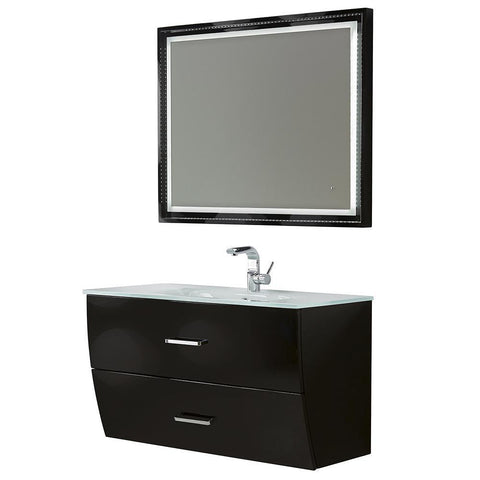 Image of Fresca Platinum Wave 40" Glossy Black Modern Bathroom Vanity FPVN7640BL-FFT1030BN