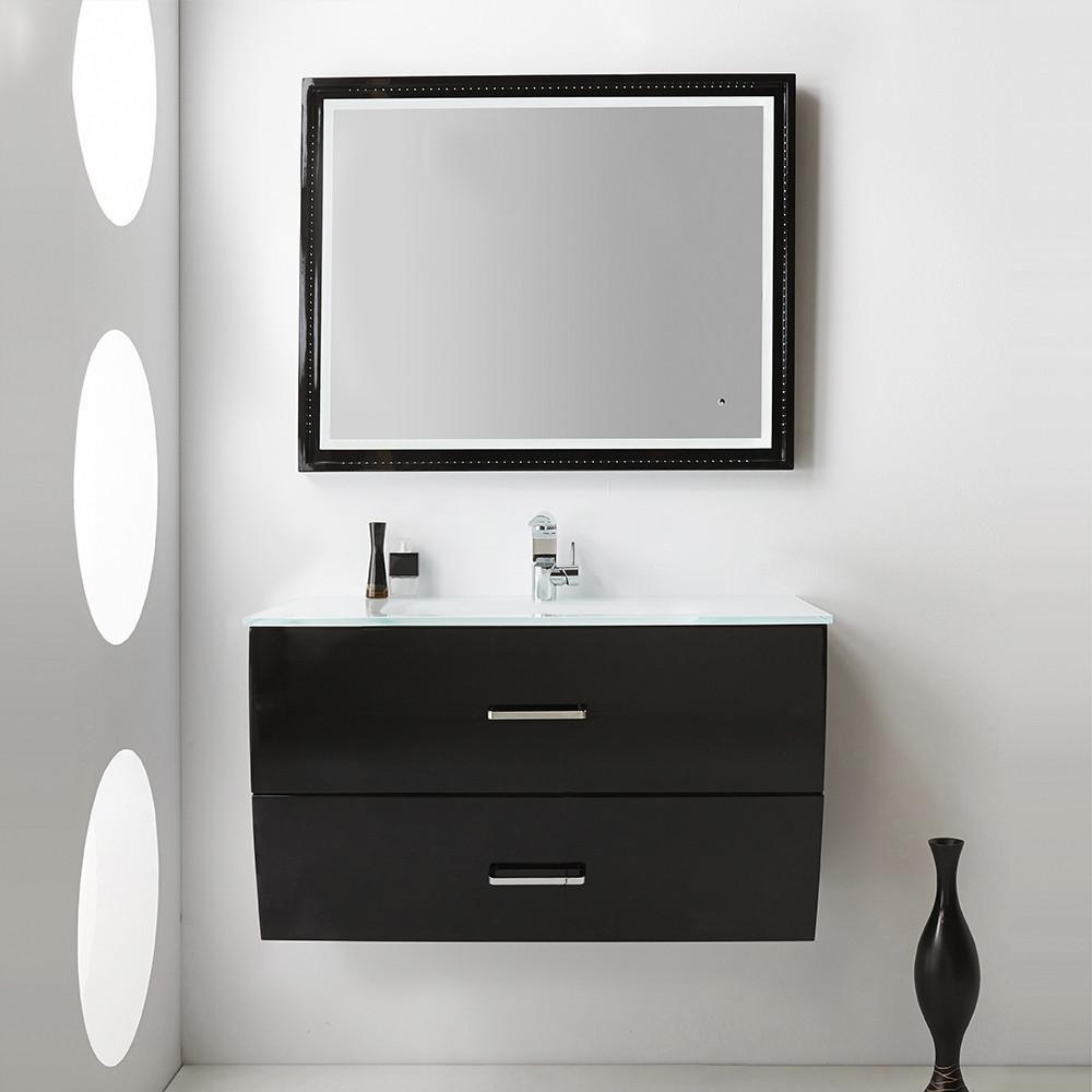 Fresca Platinum Wave 40" Glossy Black Modern Bathroom Vanity FPVN7640BL-FFT1030BN