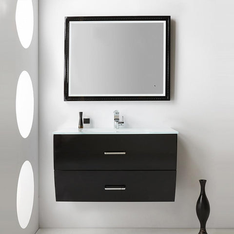 Image of Fresca Platinum Wave 40" Glossy Black Modern Bathroom Vanity FPVN7640BL-FFT1030BN