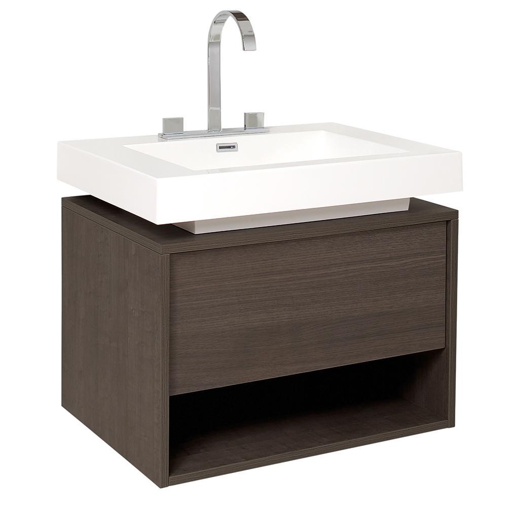 Fresca Potenza 28" Gray Oak Modern Bathroom Cabinet w/ Vessel Sink FCB8070GO-I