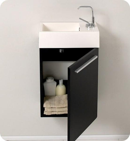 Image of Fresca Pulito 16" Small Black Modern Bathroom Vanity w/ Integrated Sink | FCB8002BW-I