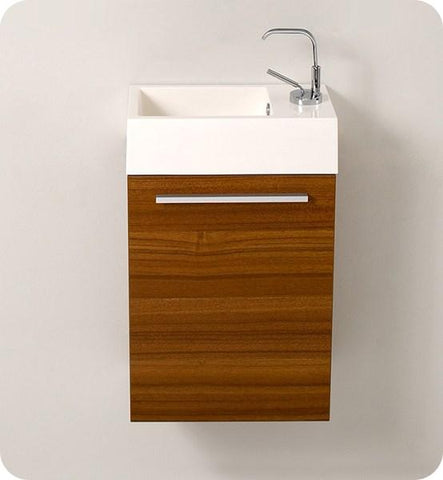 Image of Fresca Pulito 16" Small Teak Modern Bathroom Vanity w/ Integrated Sink | FCB8002TK-I