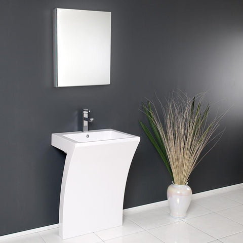 Image of Fresca Quadro 23" White Pedestal Sink w/ Medicine Cabinet