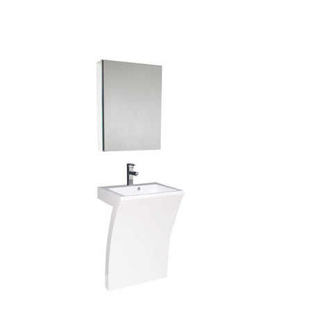 Image of Fresca Quadro 23" White Pedestal Sink w/ Medicine Cabinet FVN5024WH-FFT1030BN