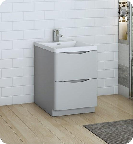 Image of Fresca Tuscany 24" Glossy Gray Free Standing Modern Bathroom Cabinet w/ Integrated Sink | FCB9124GRG-I