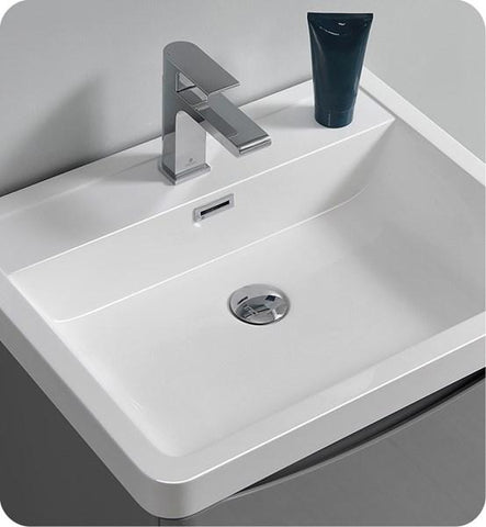 Image of Fresca Tuscany 24" Glossy Gray Free Standing Modern Bathroom Cabinet w/ Integrated Sink | FCB9124GRG-I