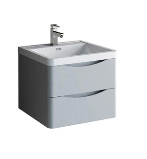 Fresca Tuscany 24" Glossy Gray Wall Hung Modern Bathroom Cabinet w/ Integrated Sink | FCB9024GRG-I